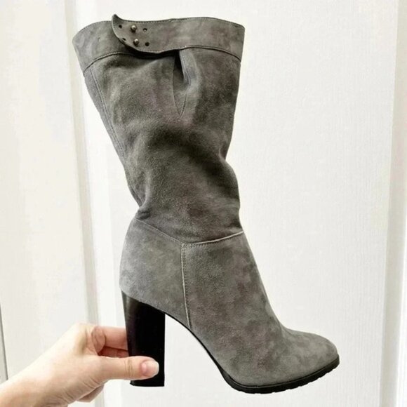 Grey Suede Boots Mid Calf Block Heel Slouch Boot Boho Size EU 38 NEW IN BOX - Picture 16 of 16